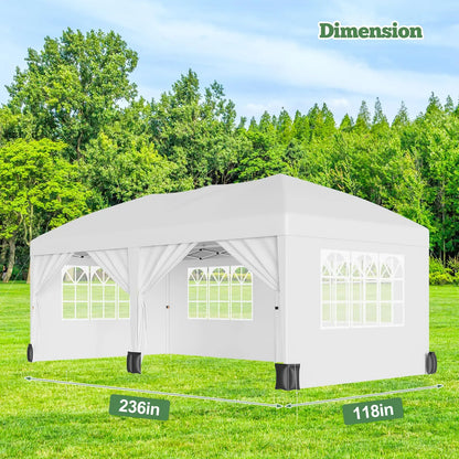 10x20 Pop Up Canopy Tent With 6 Sidewalls, Heavy Duty Party Gazebo With Windows, Zipper Doors, Sandbags And Carry Bag For Events
