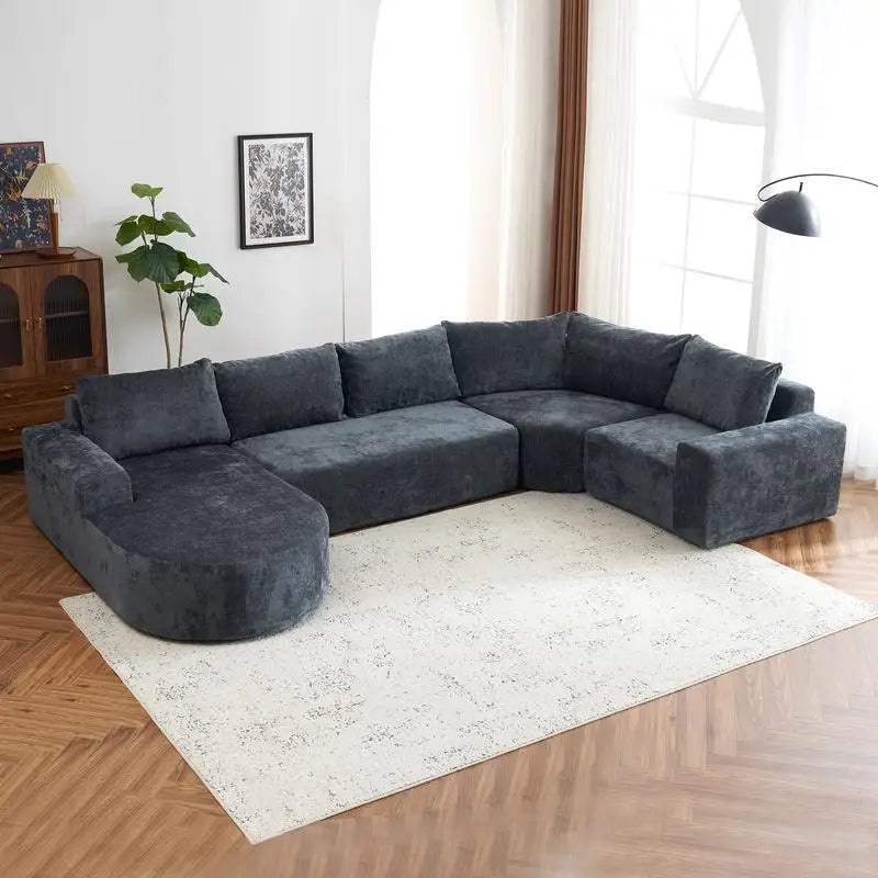 Oversized Modular Cloud Sectional Sofa Set, Grey U-shaped Couch with Deep Seating for Living Room
