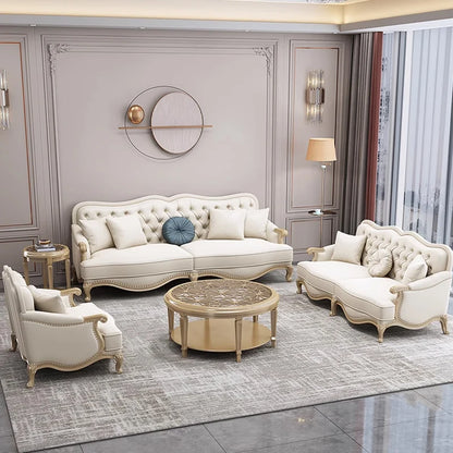 Leather sofa combined living room size apartment Italian light luxury high-end luxury solid wood furniture
