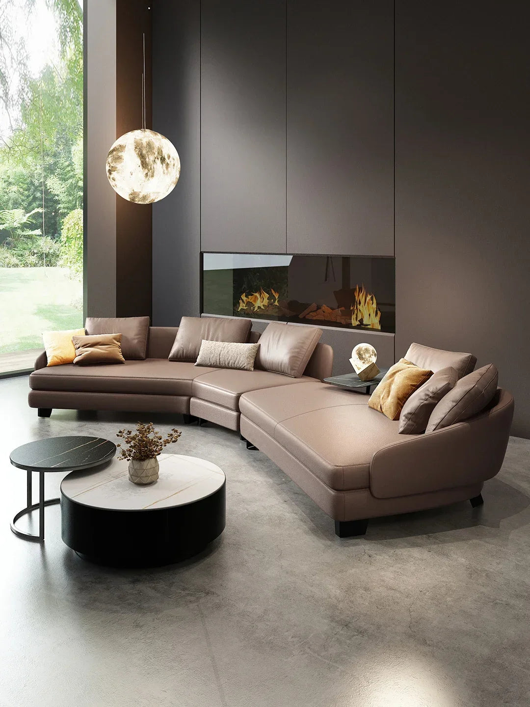 Designer Curved Leather Sofa Italian Cowhide Light Luxury Brands High-End