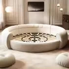Design Round Bed Frame Nordic Twin Queen Bed Room Furniture Set Upholstered Beige Tufted Boucle Fabric Double Marshmallow