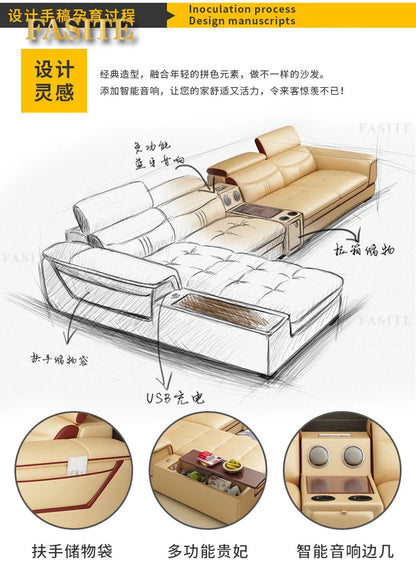 Living Room Sofa set furniture real genuine cow leather sofas bluetooth puff asiento muebles de sala canape L shape sofa cama