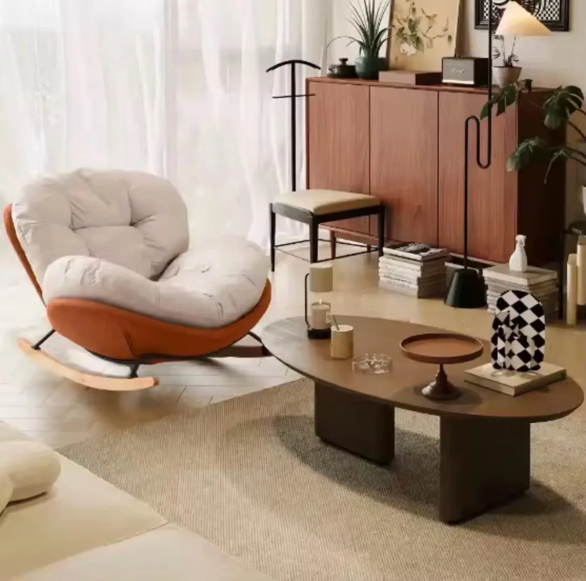 Nordic Modern Luxury Living Room Chairs Rocking Recliner Chair Lounge Sofa Single Lazy Upholstered Adult Bedroom Relax Furniture