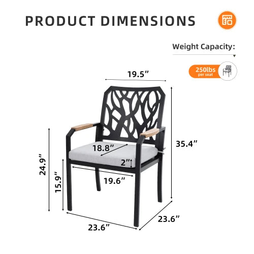 Outdoor Patio  Aluminum Stationary Dining Chairs 2PCS with Outdoor-grade  Fabric Cushions, Branch-Like Backrest