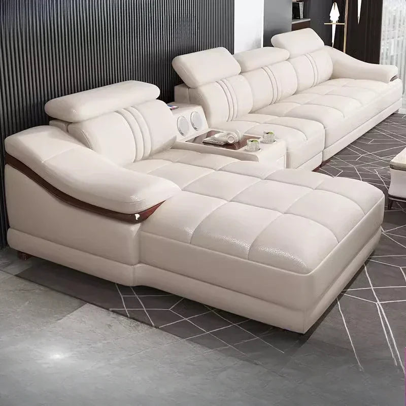 high quality Leather combination modern simple leather art large small apartment corner first layer cowhide thick leather sofa