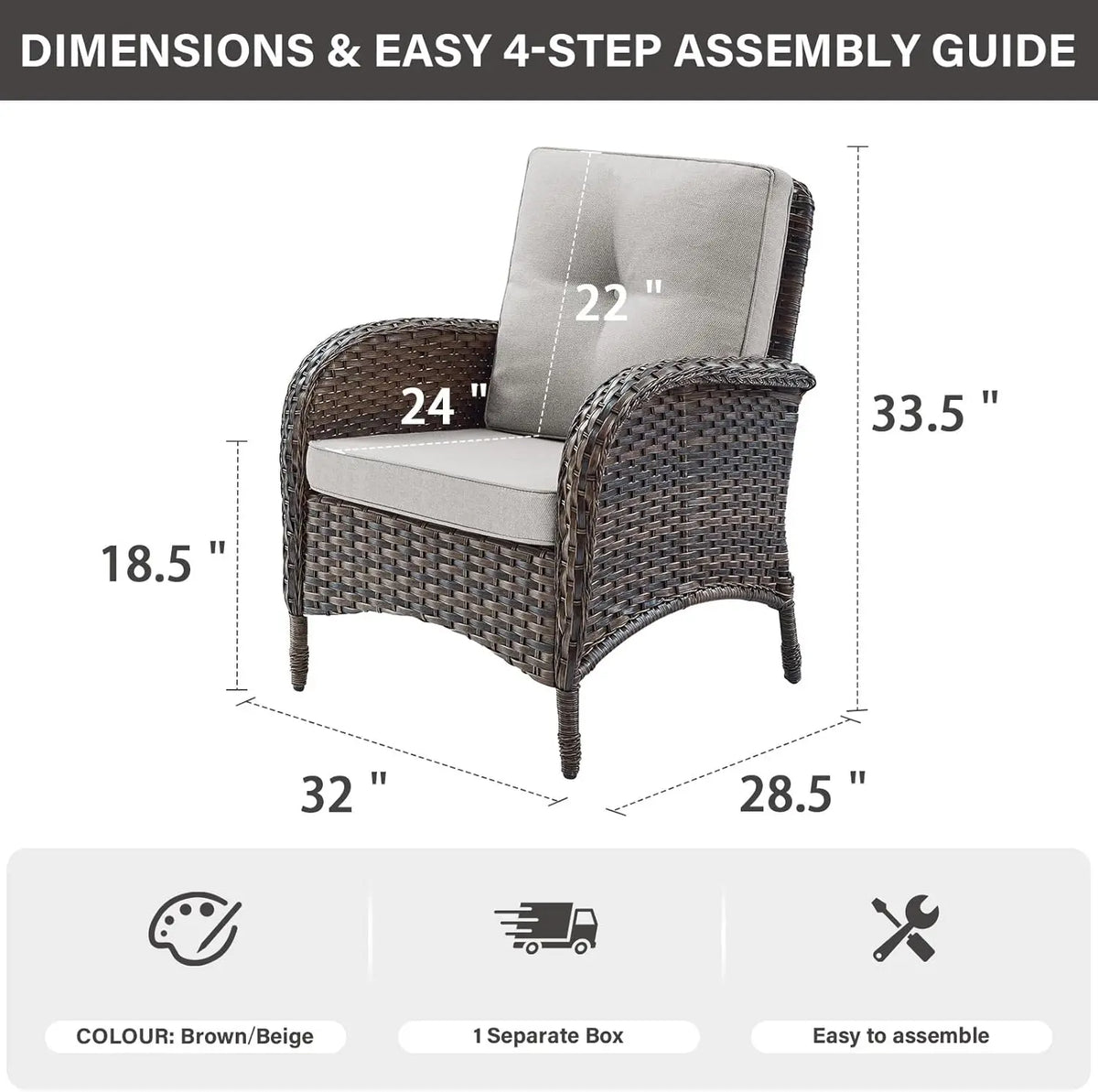Patio Club Chair Wicker Chairs - Outdoor High Back Chair Set of 2 Patio Furniture Set Rattan Seating with Removable Cushi