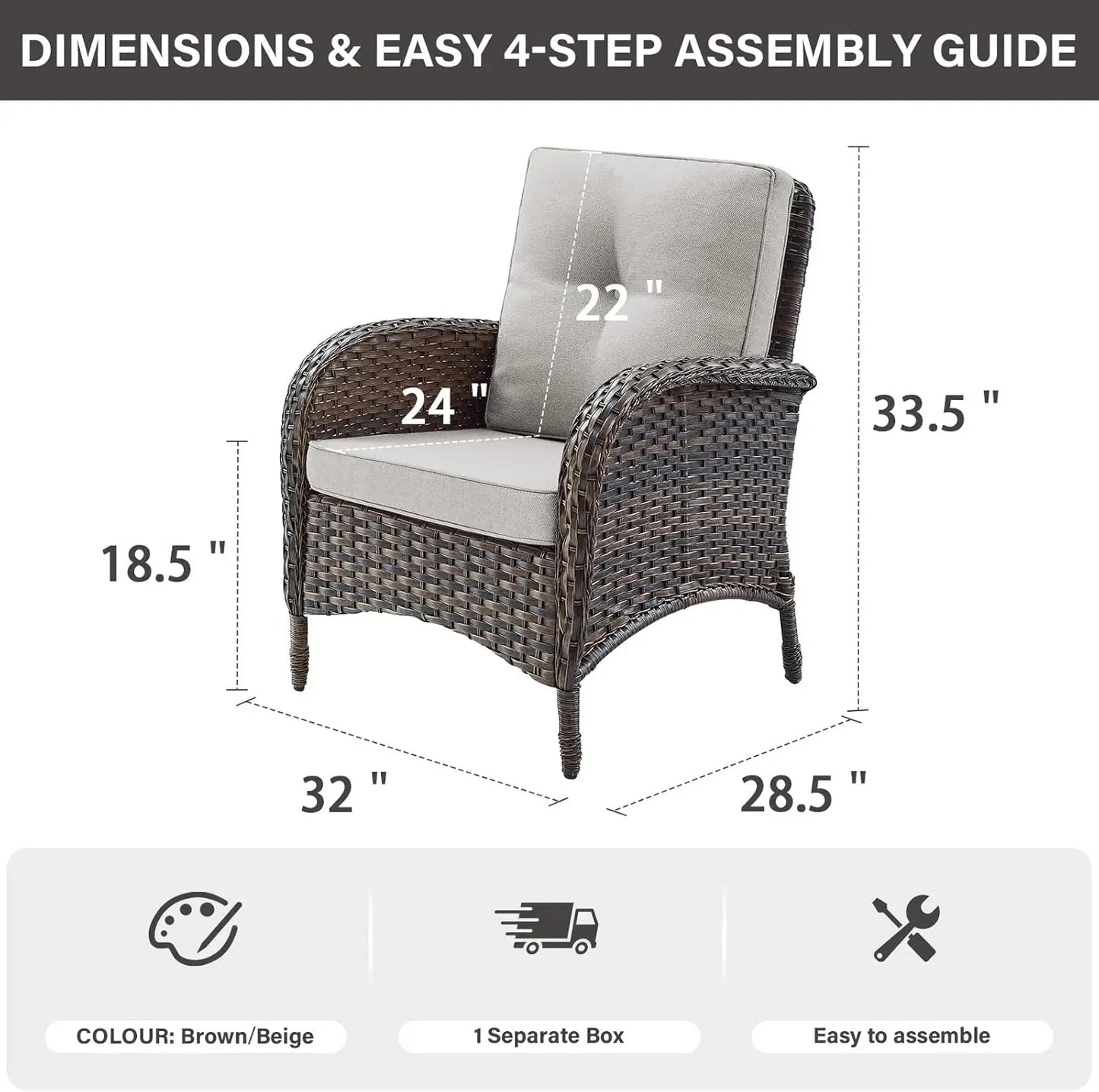 Patio Club Chair Wicker Chairs - Outdoor High Back Chair Set of 2 Patio Furniture Set Rattan Seating with Removable Cushi