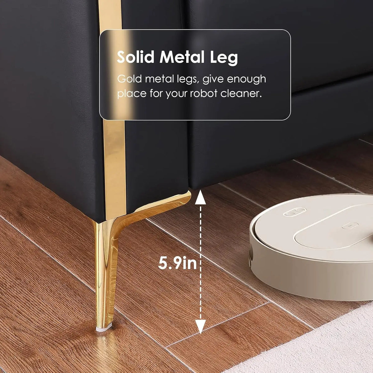 78'' Sofa, Black Couches for Living Room, Comfy Sofas Faux Leather Sofa 3 Seater Couches with 2 Throw Pillows and Gold Metal