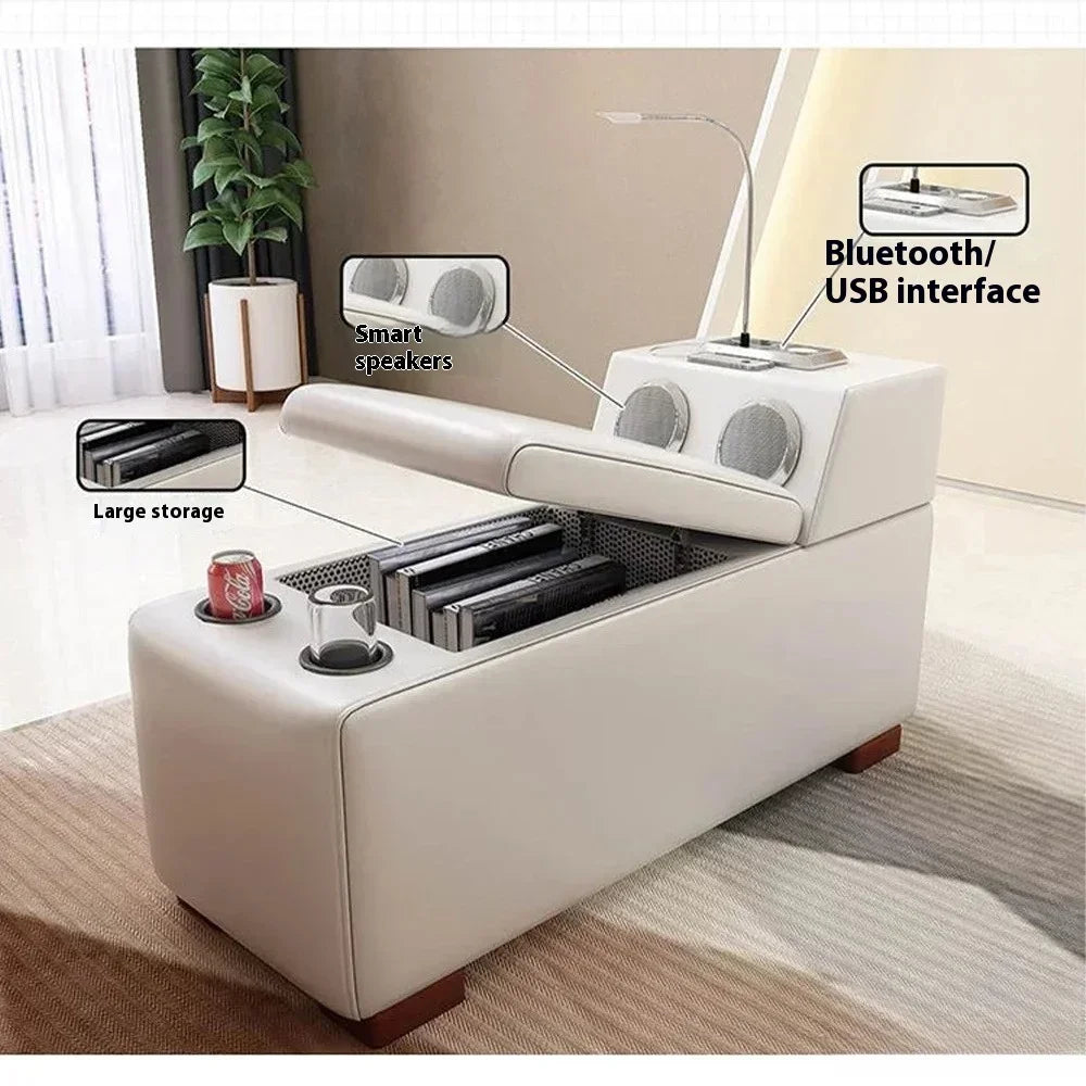 Luxury L-Shaped Genuine Leather Sectional Sofa Sets with USB, Bluetooth Speaker - MINGDIBAO Living Room Italian Leather Couches