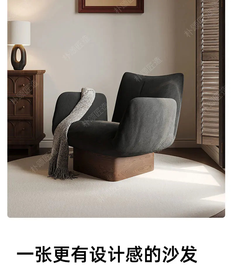 Solid wood single leisure sofa living room medieval   retro reclining chair resting area reception designer single chair
