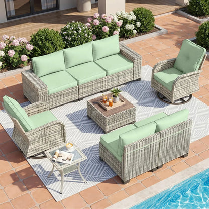 9-Piece Outdoor Patio Furniture Set with Rocking Swivel Chair Wicker Sectional Sofa Set, Patio Conversation Set, Customized
