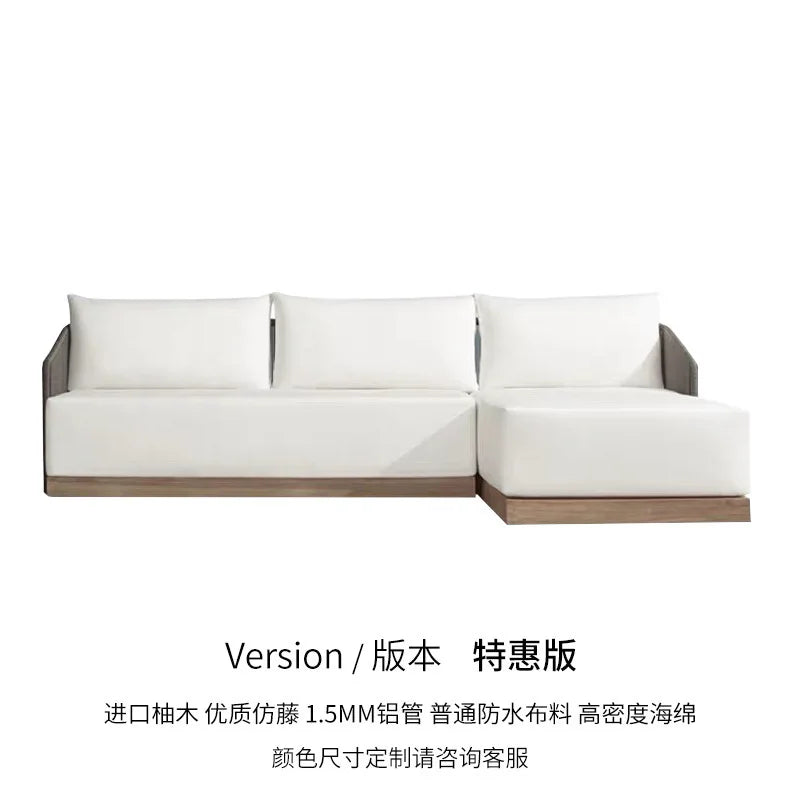 Outdoor rattan sofa courtyard preservative wood villa hotel outdoor teak rattan leisure sofa combination