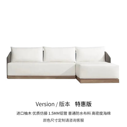 Outdoor rattan sofa courtyard preservative wood villa hotel outdoor teak rattan leisure sofa combination
