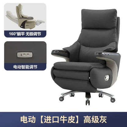 New Electric Genuine Leather Executive Chair - High-Back Reclining Office Desk Chair for Daytime Rest and Prolonged Sitting JT40