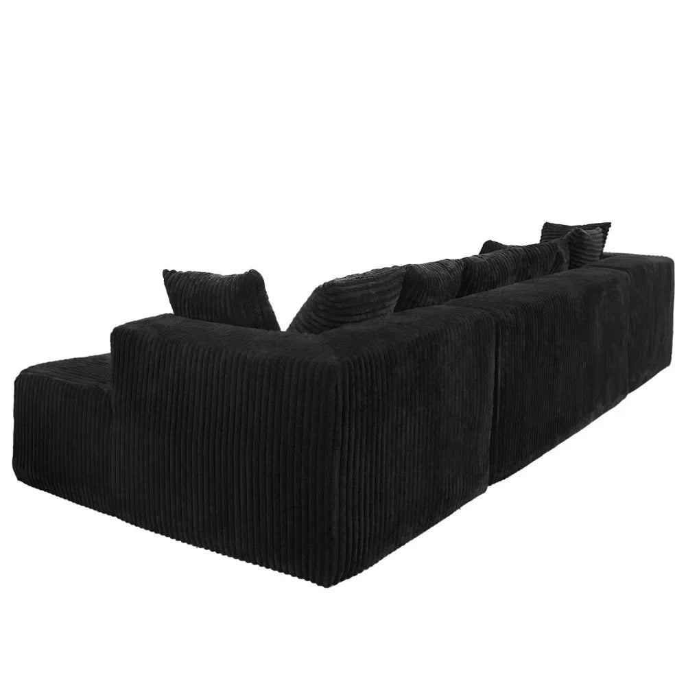 Customizable U-Shaped Sectional Sofa,130-inch 4-Seater Chaise Lounge with Striped Corduroy Fabric  Customizable Living Room or B