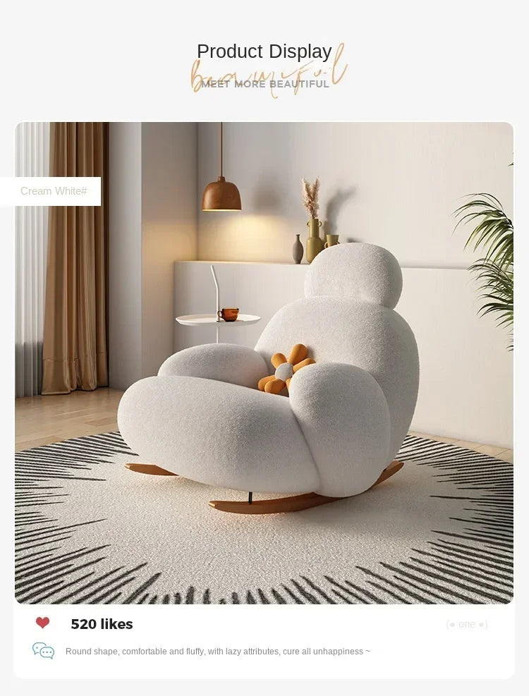 Nordic Bedroom Creamy Velvet Rocking Lounge Chair,living Room Balcony,rotatable Single Person Large White Bear Leisure Chair