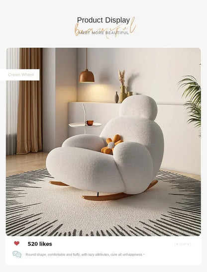Nordic Bedroom Creamy Velvet Rocking Lounge Chair,living Room Balcony,rotatable Single Person Large White Bear Leisure Chair