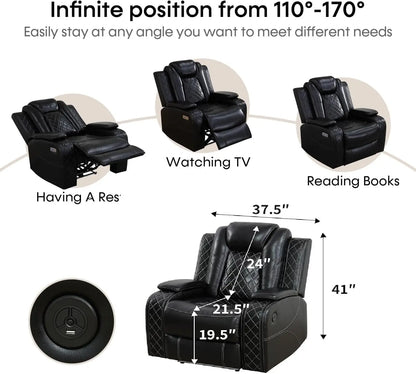 Power Recliner Sofa Sectional Sofa with LED Light for Living Room, Air Leather Reclining Corner Sectional Sofa Set