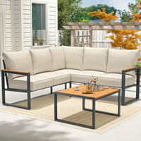"6-Piece L-Shaped Patio Set - Outdoor Sectional Sofa w/ Faux-Wood Side Table, All-Weather Conversation Group"