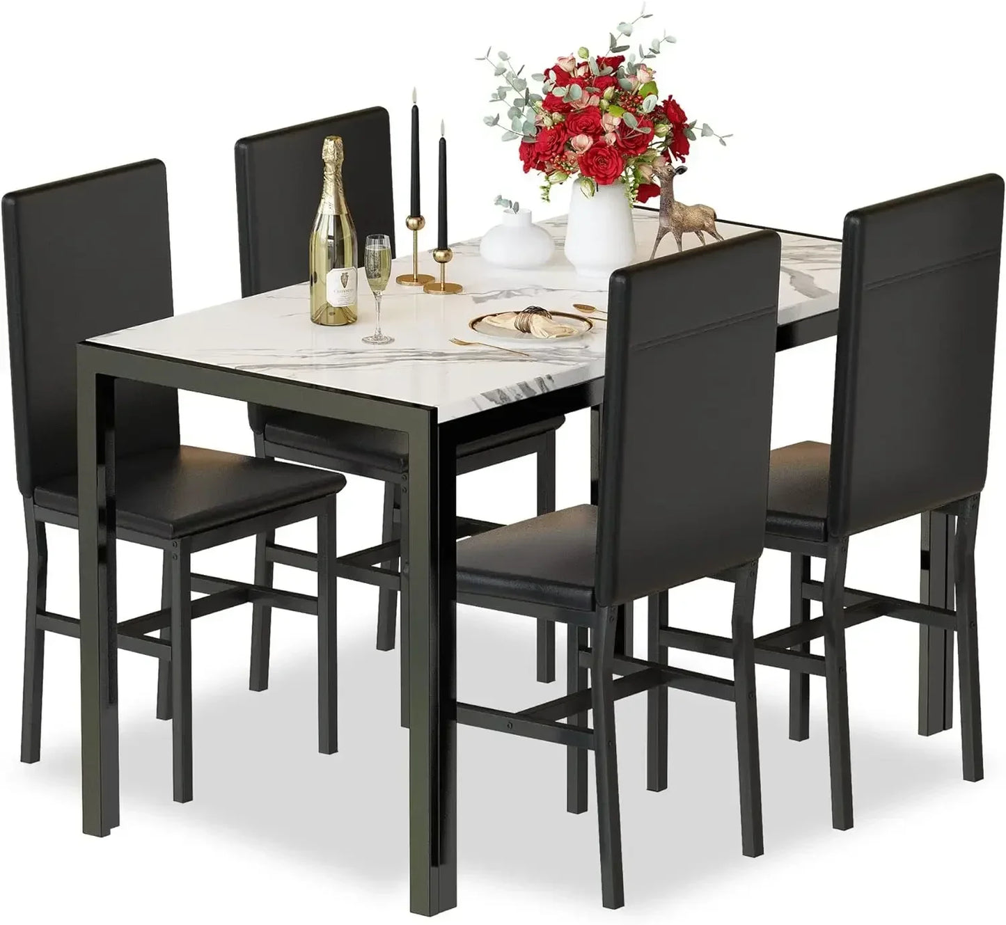 # Hot Dining Table Set For 4, Kitchen Tables And Chair For 4, Glass Dining Room Tables & PU Leather Metal Chairs, Table And Chai