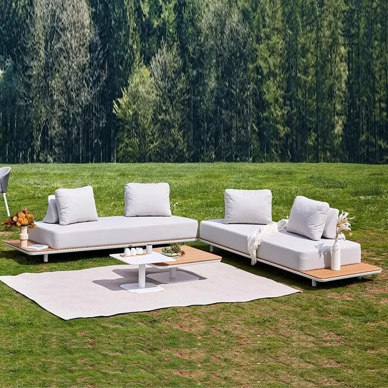 nvModern Simple Outdoor Patio Teak Aluminum Alloy Waterproof Corner Sofa Combination Outdoor Furniture&