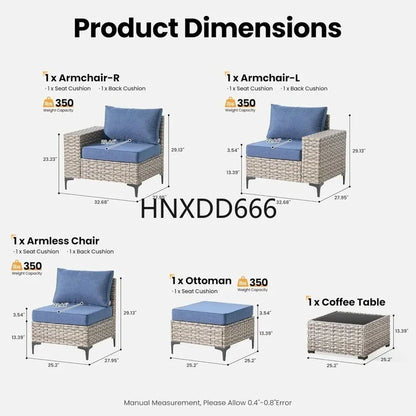5 Pieces Outdoor Sectional Sofa Couch with Comfy Cushions Deep Seat, Modern Modular Wicker Rattan Conversation Set
