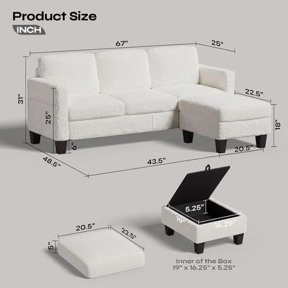 L-Shape Sectional Sofa Reversible Chaise Boucle Spring Cushion Living Room Apartment Small Space, Customized