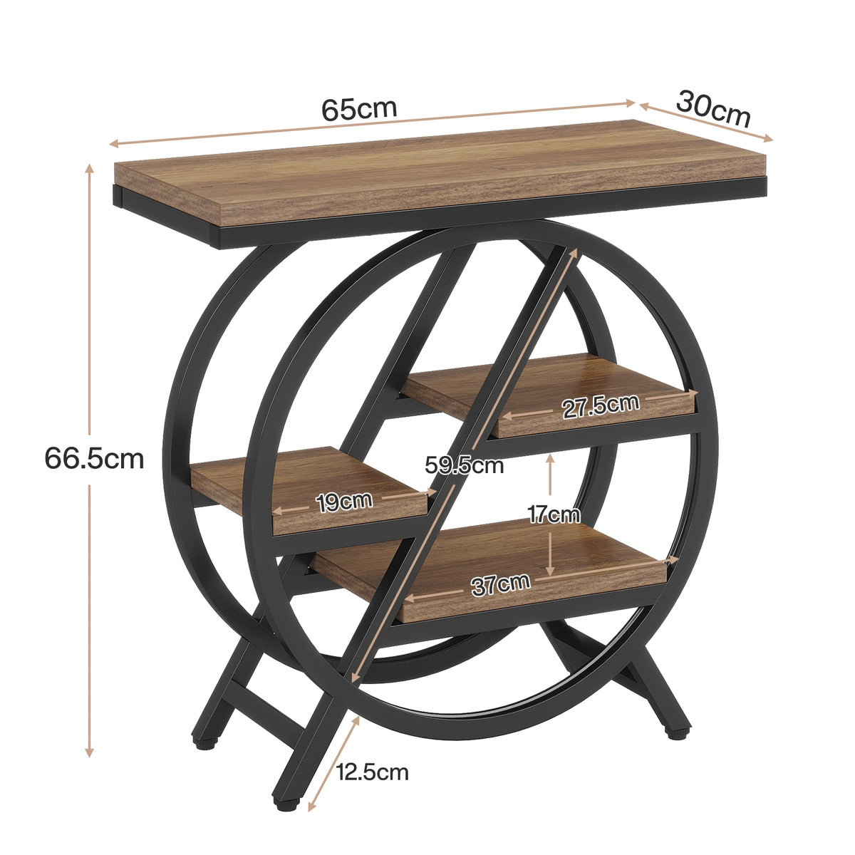 Tribesigns End Table for Living Room, 3-Tier Narrow Side Table with Storage, Wood Sofa Side Table with Geometric Metal Frame
