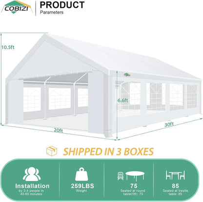 20x30 Party Tent Heavy Duty Wedding Canopy Waterproof Outdoor Event Shelter with Sidewalls White