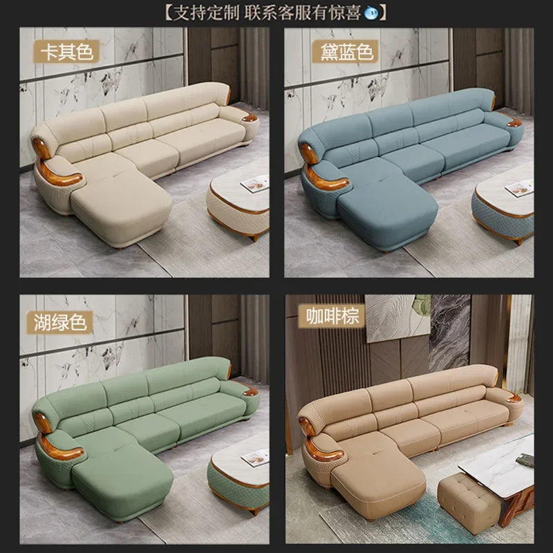 2024 new ebony leather sofa corner new Chinese living room high-end first-layer cowhide sofa solid wood furniture