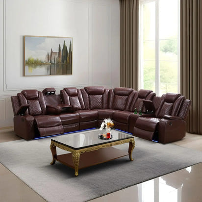 Power Reclining Sectional Sofa USB Chargers and Storage Console, Leather Recliner Sofa for Living Room Furniture Set