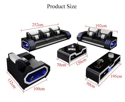 European Design Style LED Electric Sectional Sofa Set Top Microfiber Leather Home Furniture For Luxury Villa Living