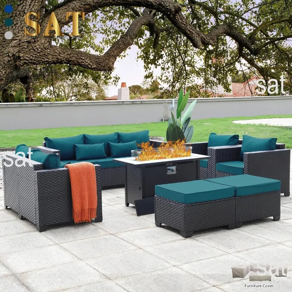 ##For Garden Furniture Set 7 PCS, Garden Fire Pit Table Patio Sets, No-Slip Cushions and Waterproof Covers, Garden Furniture Set