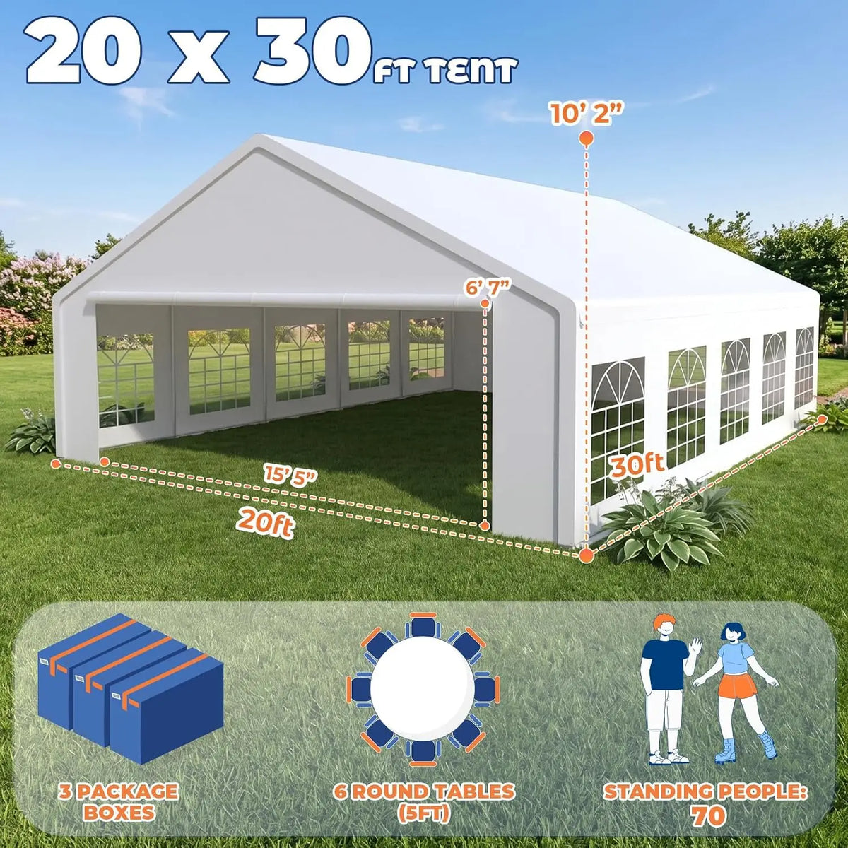 20x30 Party Tent Heavy Duty Outdoor Event Tent for Backyard White, Customized