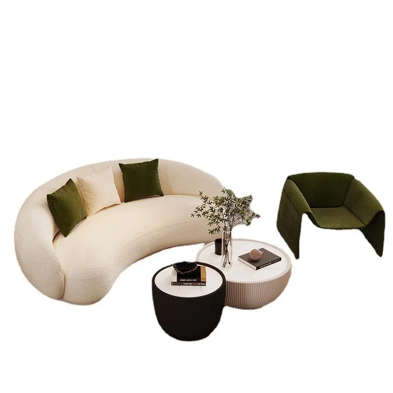 Light luxury small apartment curved lambswool sofa simple home living room fabric sofa beauty salon reception sofa chair