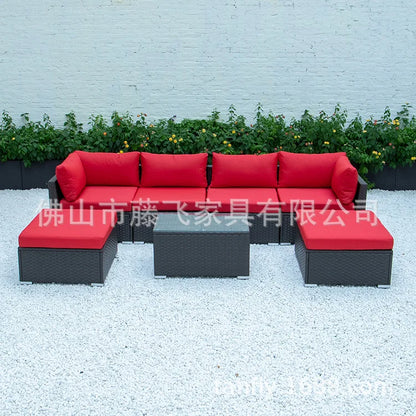 Outdoor Furniture Terrace Swimming Pool Waterproof Table and Chair Corner Armless PE Rattan Chair Sofa Coffee Table Combination