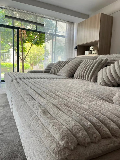 Nordic-style Lazy Sofa, Thick Corduroy Cloud Design, Extra Wide Seat Depth, Vacuum Compressed Packaging Living Room Furniture