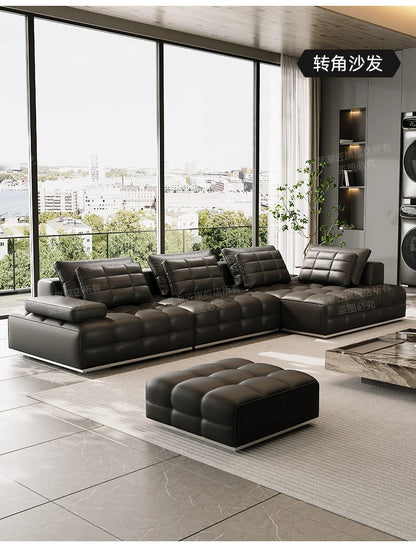 Lawrence leather sofa full green leather living room 2025 new minimalist straight row