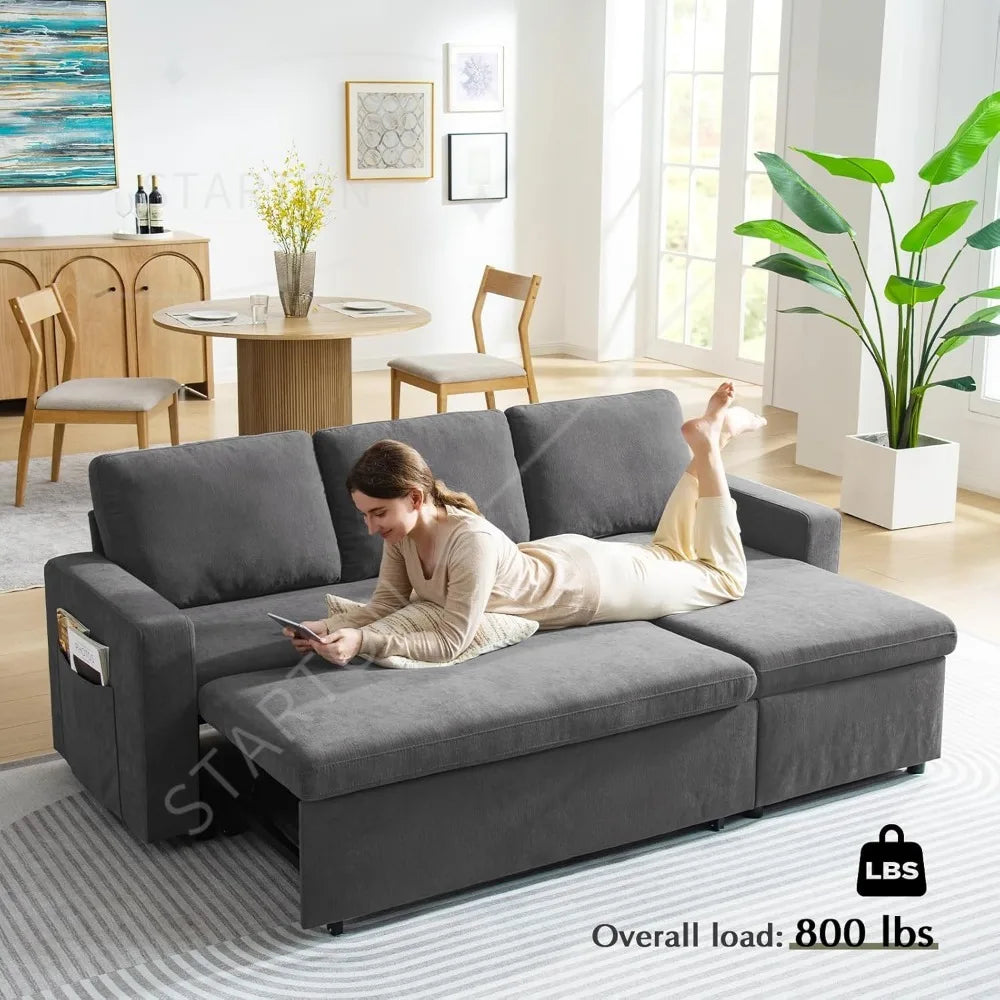 new 85" Convertible Sofa Bed with Detachable Chenille Cover - Soft Futon Sleeper Sofa for Living Room, Office & Apartment - Grey