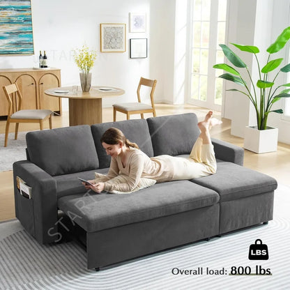 new 85" Convertible Sofa Bed with Detachable Chenille Cover - Soft Futon Sleeper Sofa for Living Room, Office & Apartment - Grey