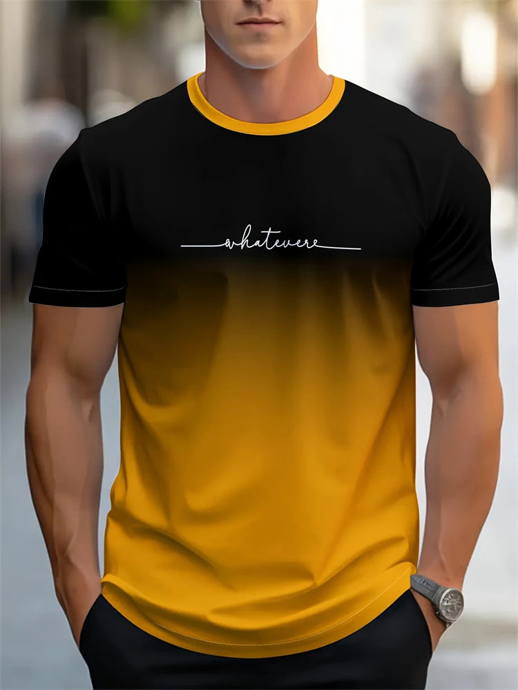 Men's Summer Letter Pattern Printed T-Shirt Men's Breathable Comfortable Simple Round Neck T-Shirt Outdoor Sports Casual Top