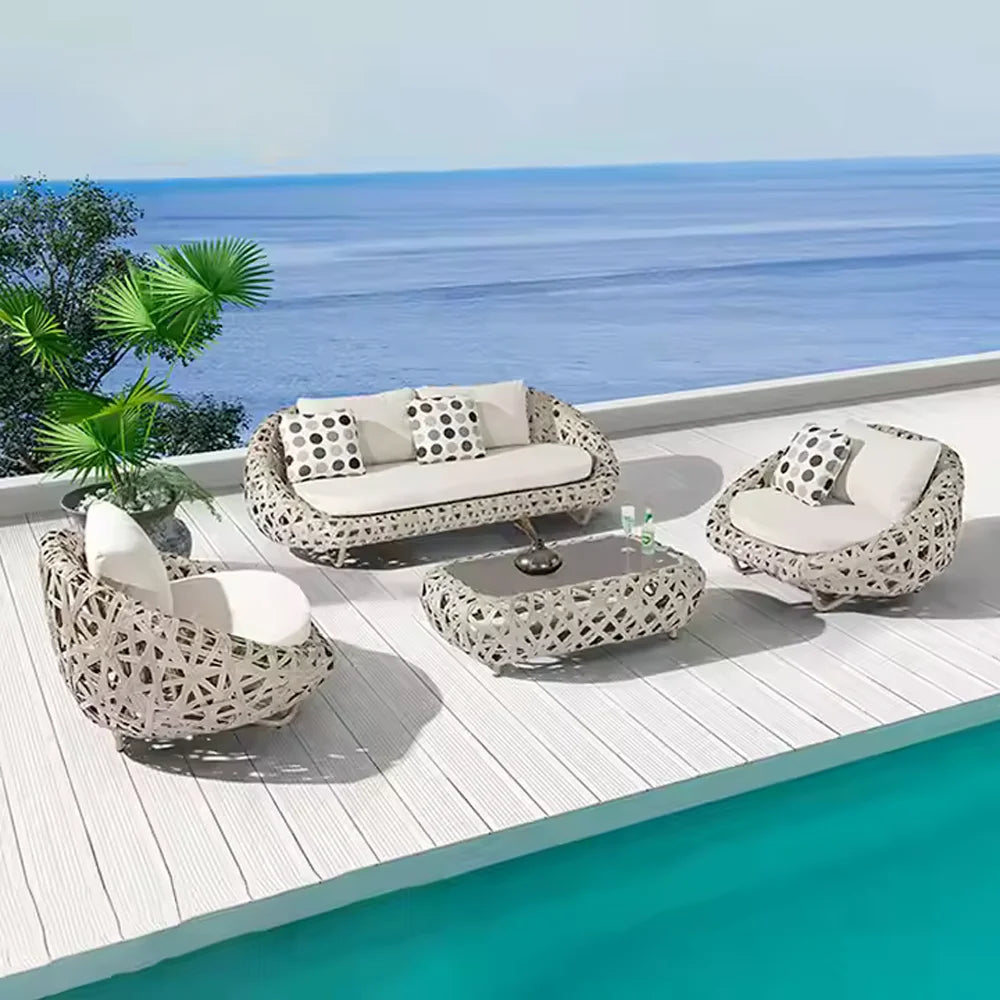 Modern Design Solid Wood Rattan Recliner Sofa Set with Metal Material Outdoor Garden Furniture