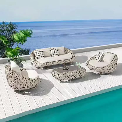 Modern Design Solid Wood Rattan Recliner Sofa Set with Metal Material Outdoor Garden Furniture