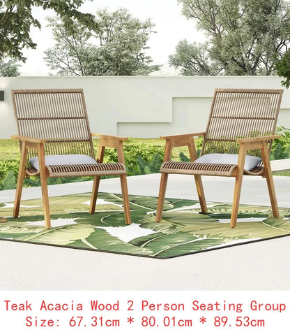 4-Piece Acacia Outdoor Furniture Set, Deep Seating Patio Conversation Set with Coffee Table and Soft Cushions, Ideal for