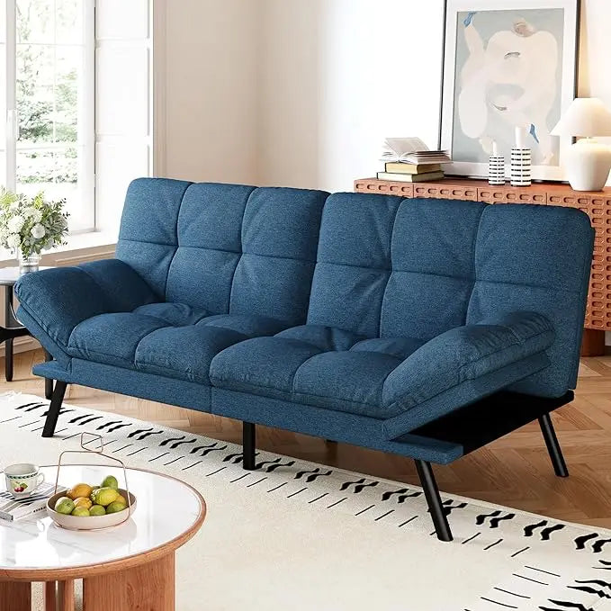 Faux Leather Futon Sofa Bed,Convertible Futon Couch,Memory Foam Loveseat Sleeper Sofa