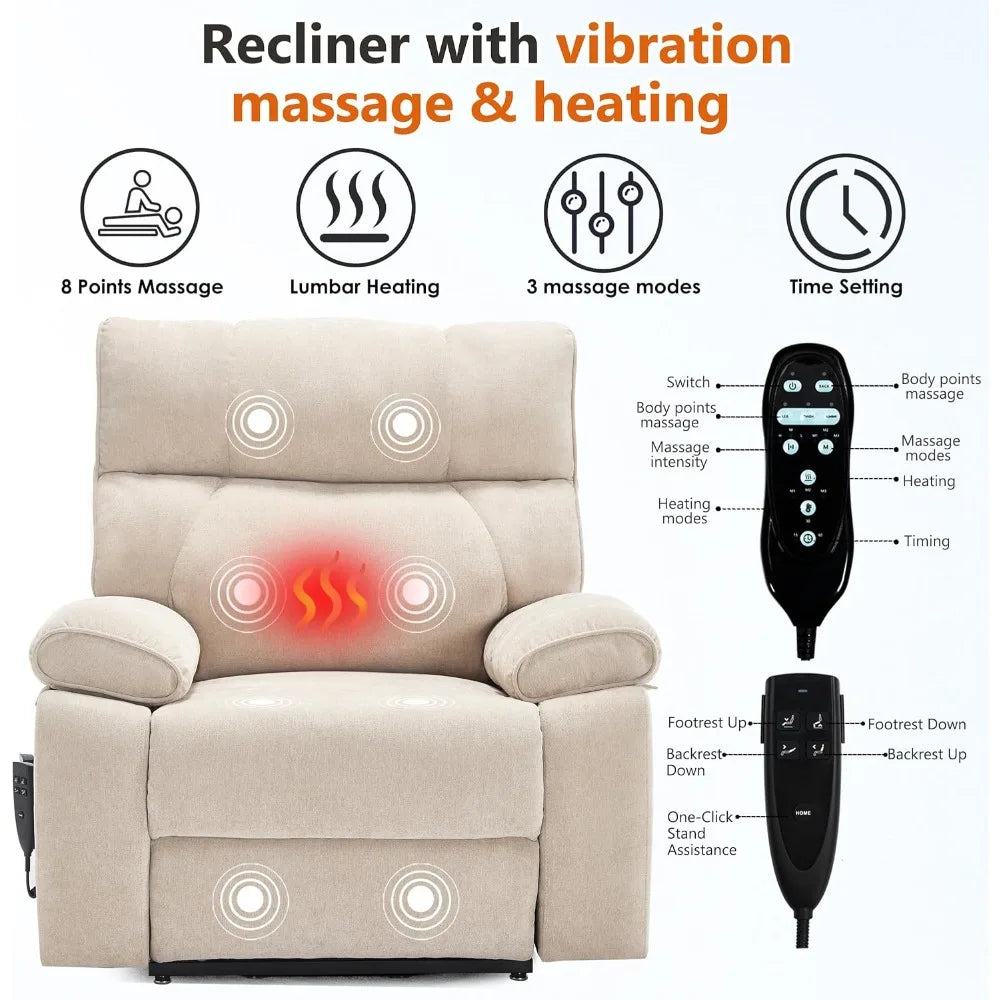 Dual Motor Power Lift Chair for Elderly with Vibration Massage and Lumbar Heating for Living Room, Electric Lay Flat Recliner