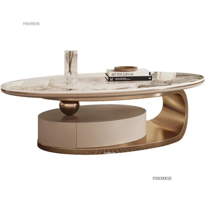 Nordic Light Luxury Designer Oval Coffee Table Rock Board Coffee Tables for Living Room Simple Storage Side Table Home Furniture