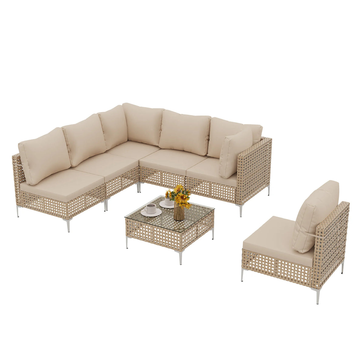 Garden Sofa Set PE Wicker Aluminum Frame Sofas Villa Living Room Furniture  Rattan Woven Outdoor L Shape Combinational Couch