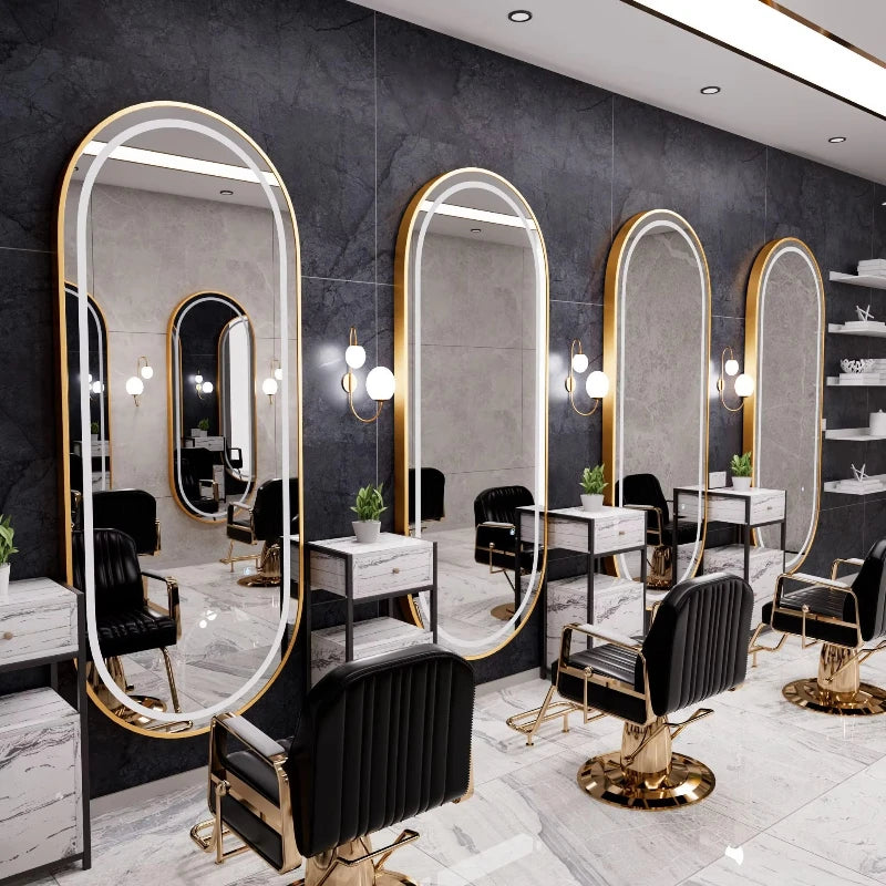 Design Modern Lightweight Luxury Oval Square Mirror Hair Salon Furniture Set Hot Sale