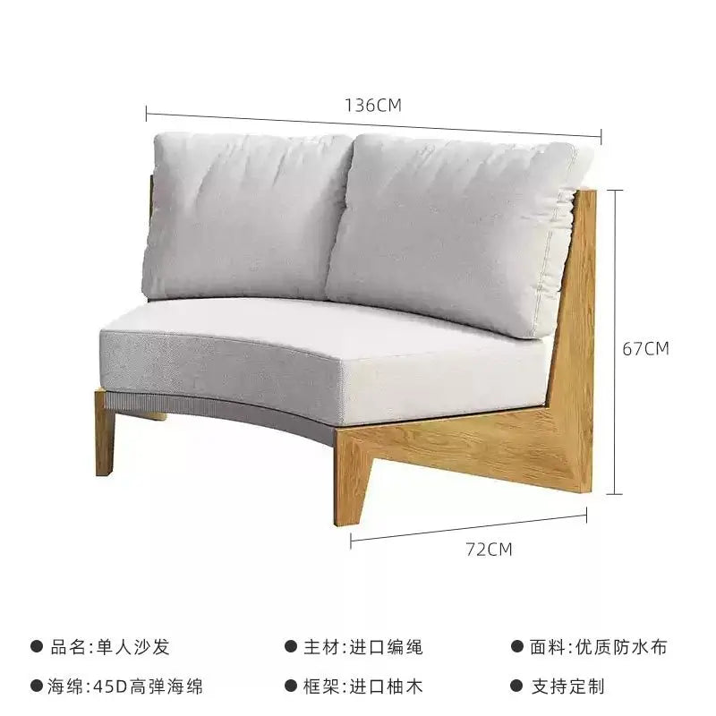 Outdoor teak rattan sofa, outdoor courtyard balcony furniture, garden waterproof and sun protection design